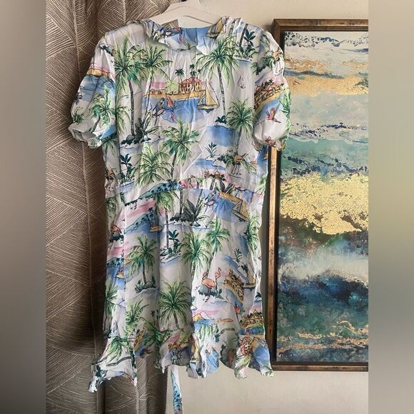 Zara Mini Dress Womens Sz S Multicolor Wrap Boho Vacation Tropical Short Sleeve - Picture 2 of 11